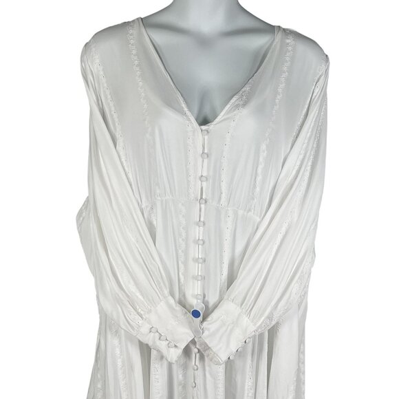 Torrid Womens 5X Button Up Long Sleeve Midi Challis White Dress Cottagecore Boho - Picture 7 of 16